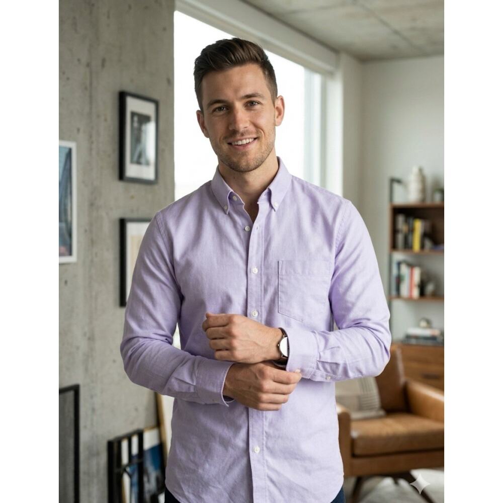 Uniqlo Slim Fit Dress Shirt Men S Small Purple Lavender Oxford Button Down